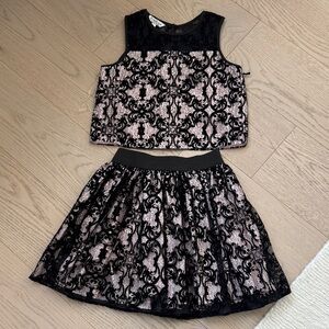 Pippa & Julie Black and Light Pink Lace Two-Piece Girls Matching Set